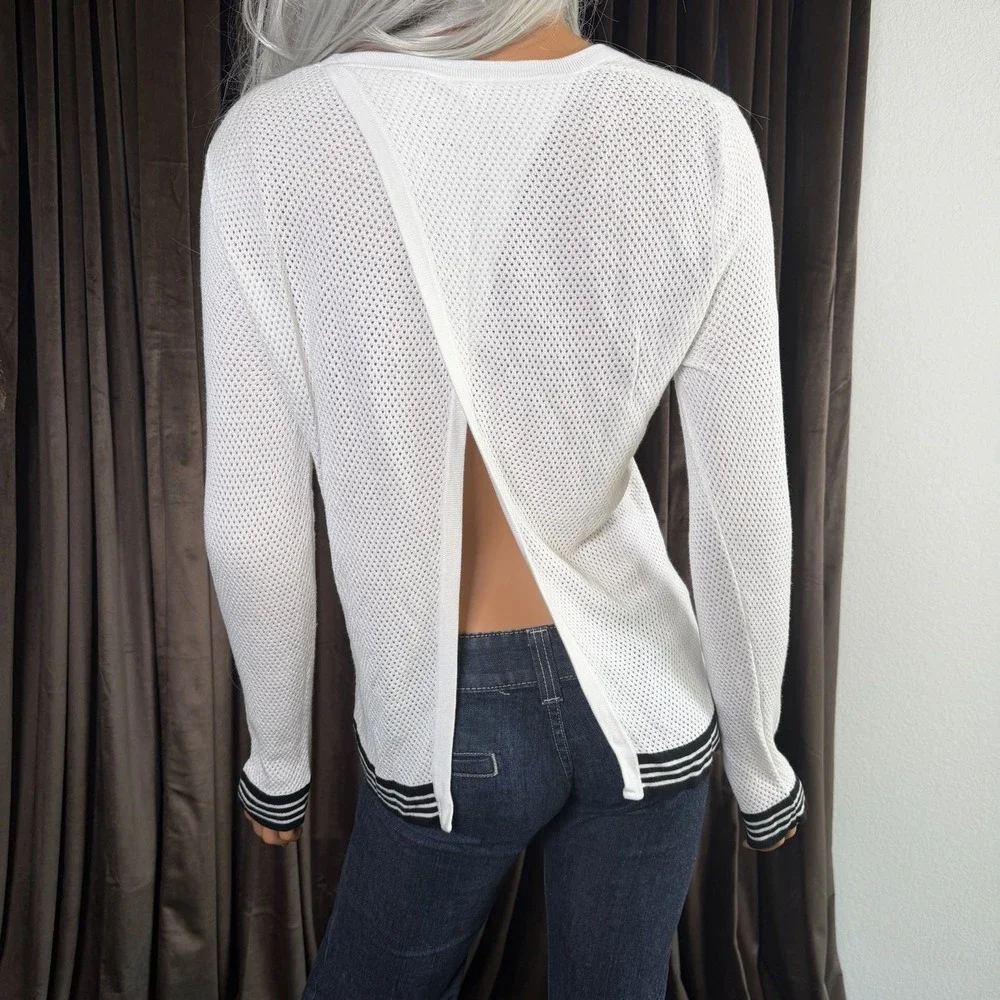Rag &‎ Bone Mesh Knit Open Back Sweater L White Minimalist Sporty Chic Capsule